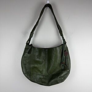 The Sak Olive Green Leather Hobo Bag Shoulder Purse Crescent Y2K Boho